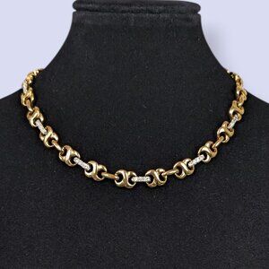 V. Gold Tone Rhinestone Choker Necklace